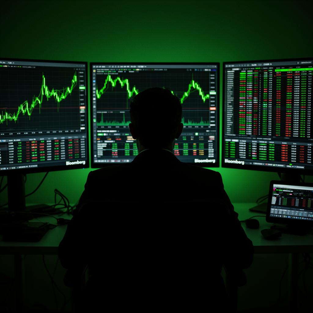 Trader at multi-monitor workstation